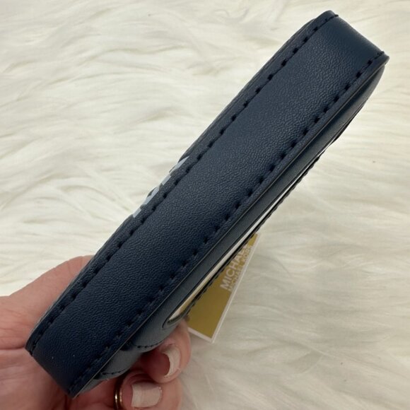 NWT Michael Kors Jet Set Medium Logo Debossed Navy Blue Chain Card Case - Picture 7 of 10